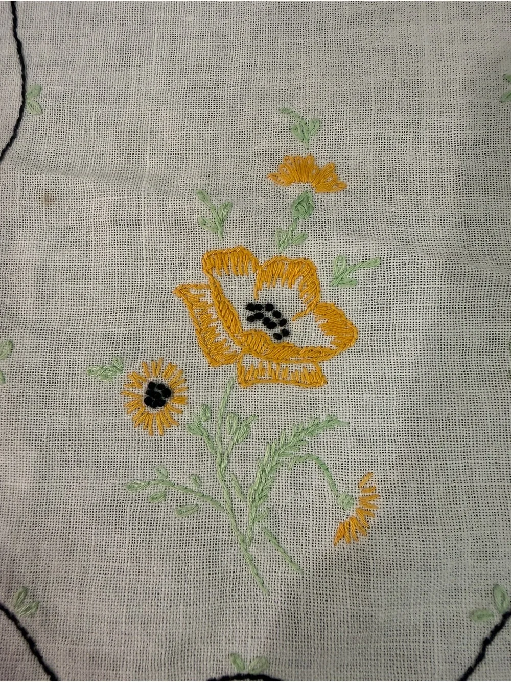 Hand-Embroidered Yellow Floral Linen Small Placemats - Set of 2